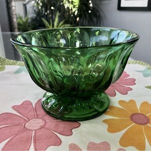 Vintage Anchor Hocking Emerald Green Fairfield Pedestal Bowl Anything Dish Mint!